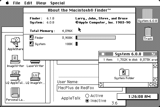 System 6.0.8 sur Macintosh Plus